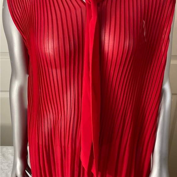 Zara Red Sheer Pleated Blouse Top Women Size Large Sleeveless New With Tags - Picture 1 of 8